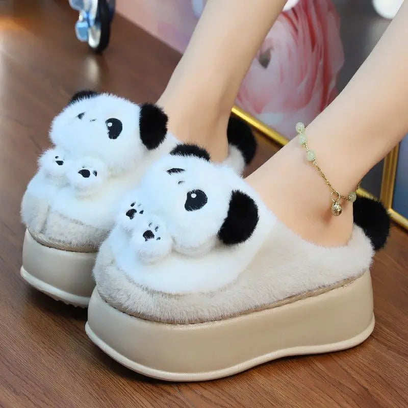 Lorilury Panda Faux Fur Slippers – Cozy Winter Slides Women