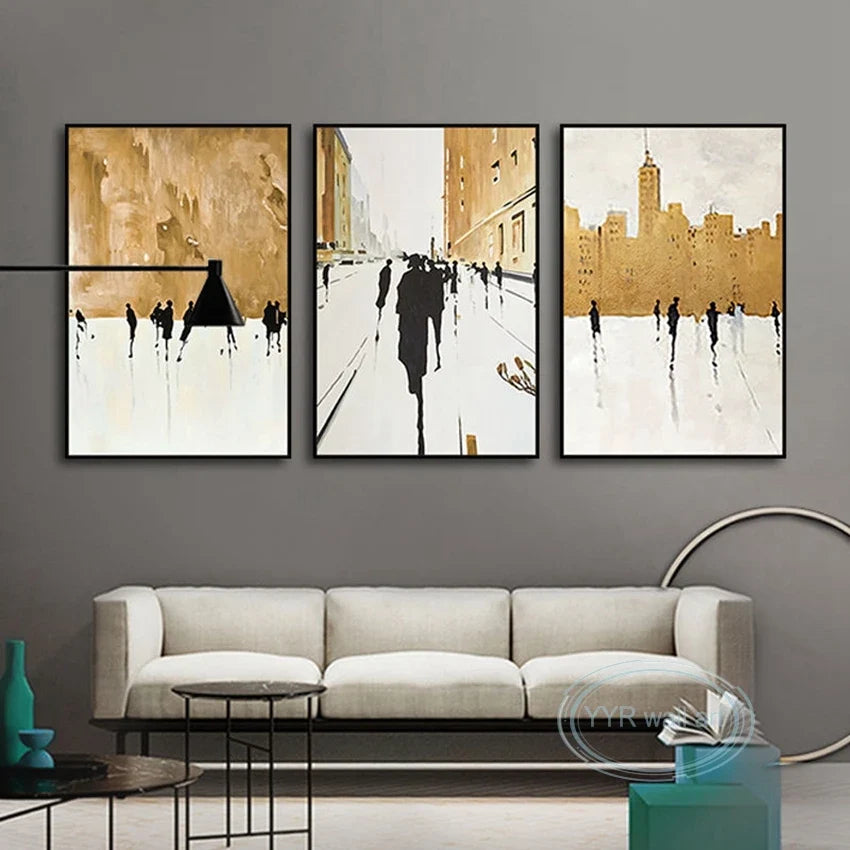 Abstract Gold Foil Street Scene Hand-Painted Oil Painting Canvas