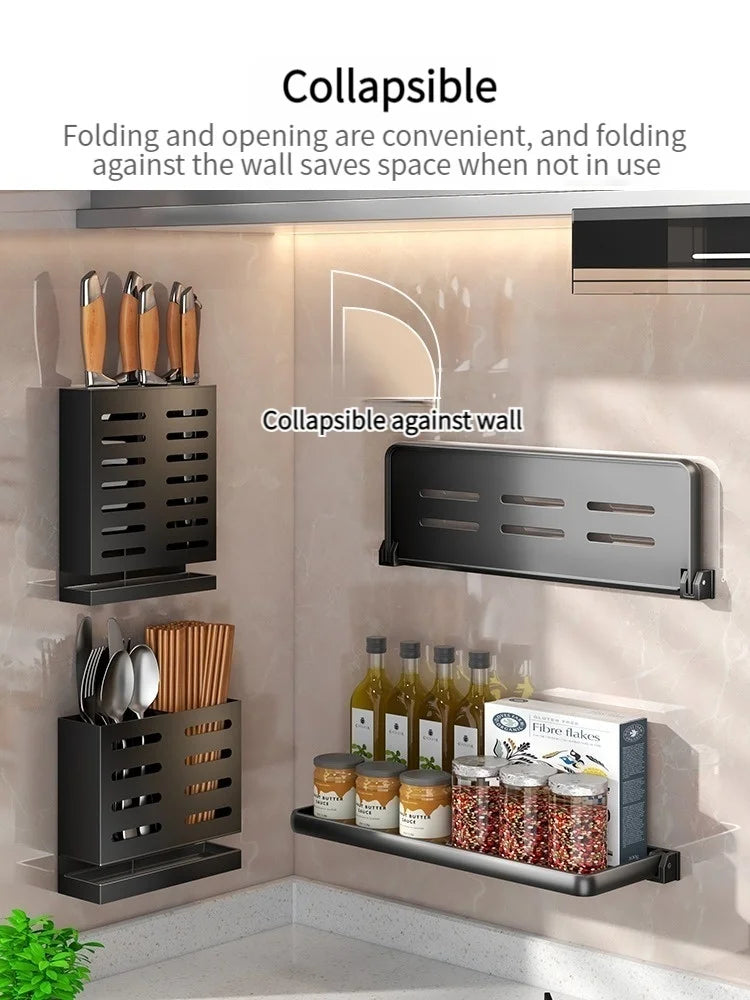 Wall-Mounted Folding Kitchen Seasoning Rack | Aluminum Organizer