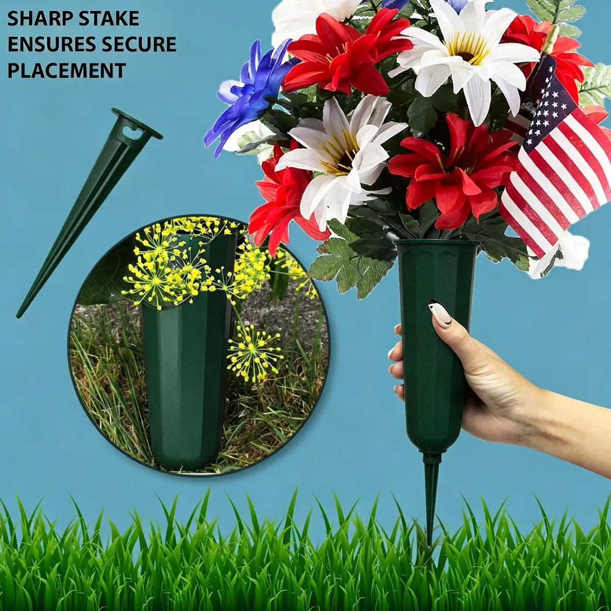 Cemetery Vase with Spike & Foam Insert | Grave Flower Holder