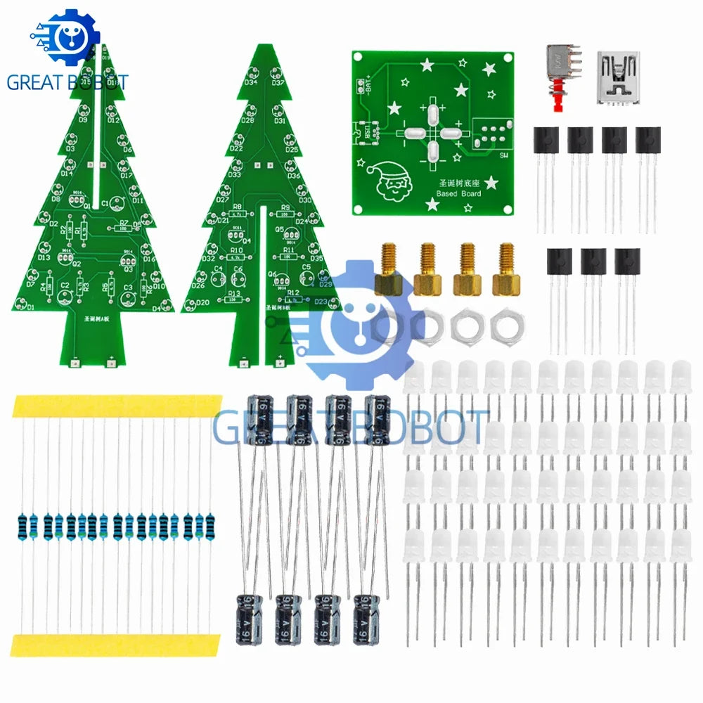 3D Christmas Tree LED DIY Kit – Flashing Red Green Yellow LEDs