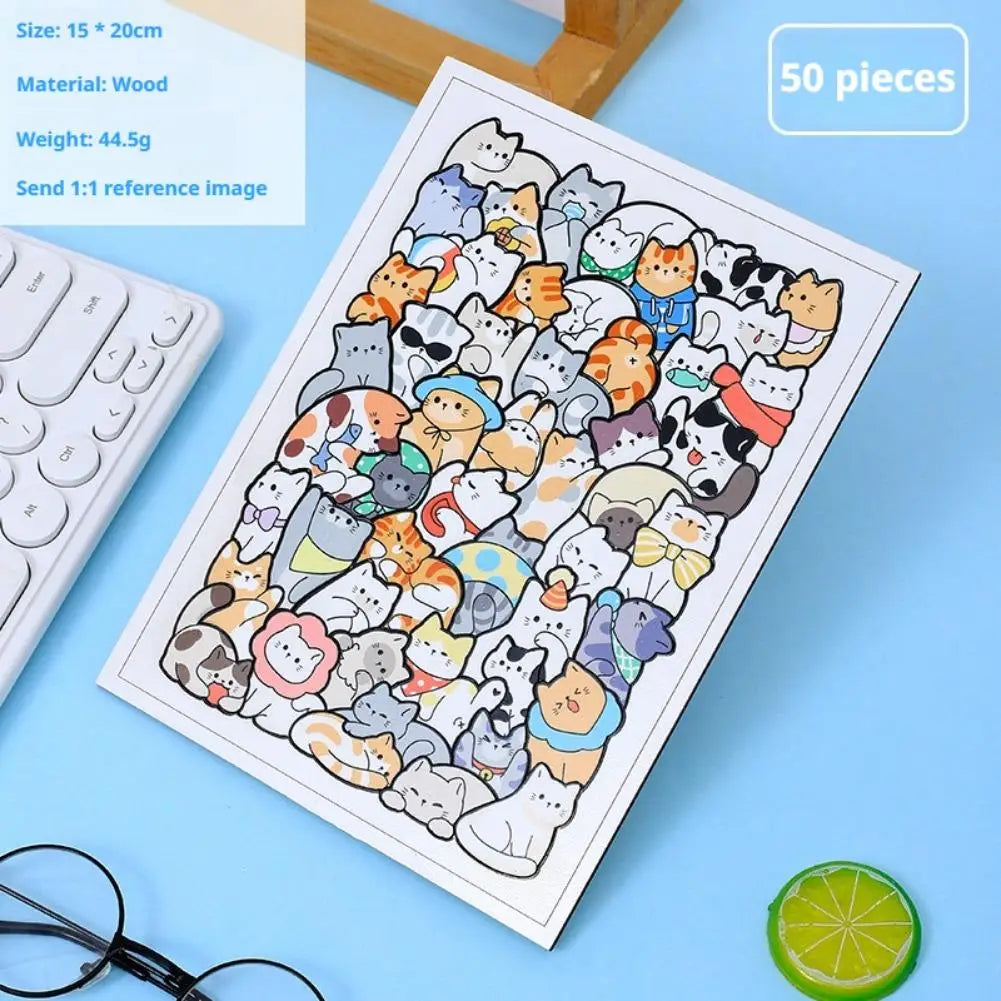 50-Piece Animal Wooden Jigsaw Puzzle – Cats, Dogs & More