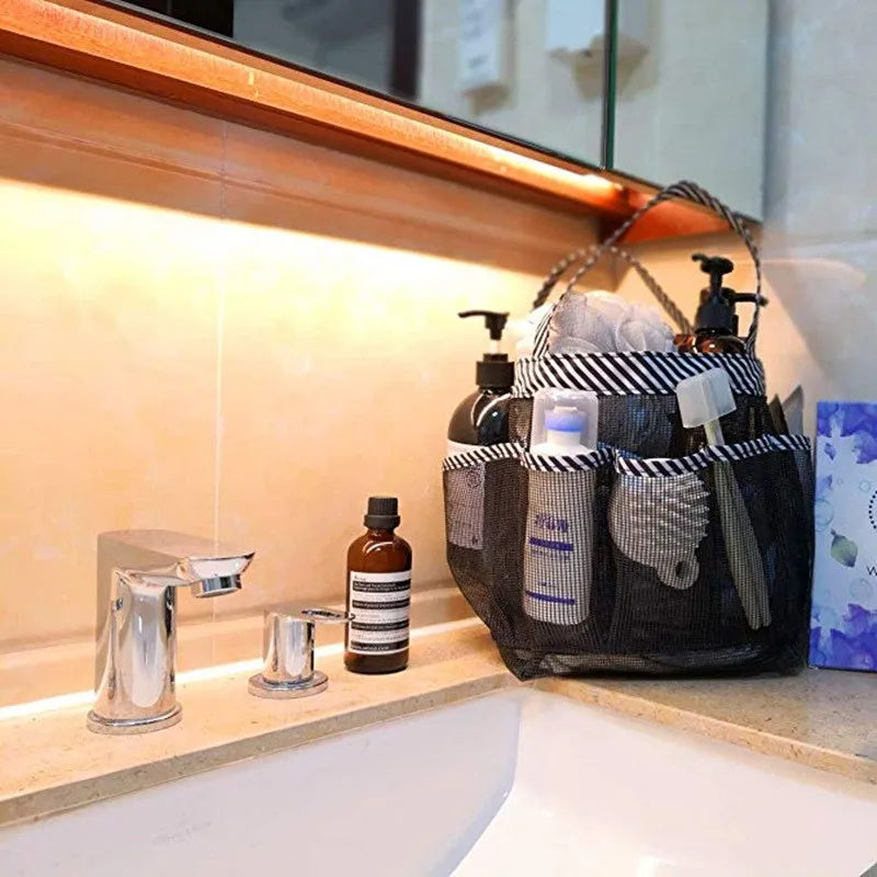 Mesh Shower Caddy Tote – 8 Pockets & Oxford Handles | Black