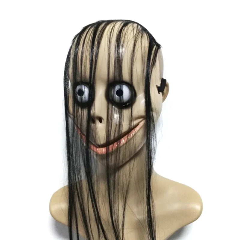 Halloween Ghost Mask with Long Hair – Horror PVC Female Mask