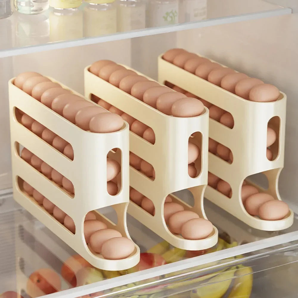 4-Layer Rolling Egg Holder – Fridge Egg Dispenser Organizer