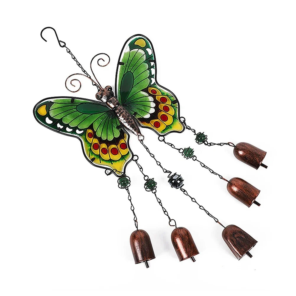 A36T-Big Butterfly Iron Glass Painted Wind Chimes Metal Tube Bell