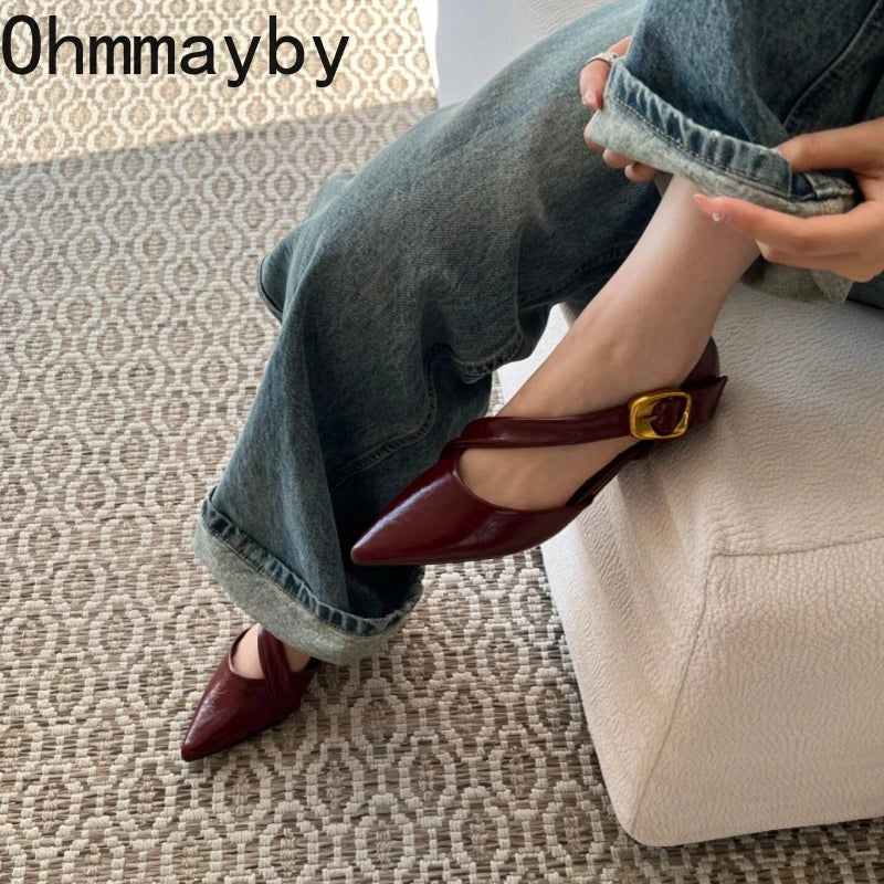 Women's Wedge Sandals – Pointed Toe Buckle Strap Dress Shoes
