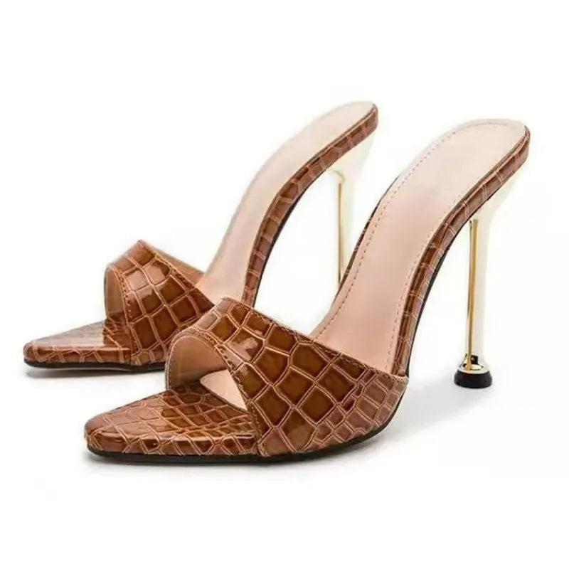 Textured Stiletto Sandals – Slip-On Peep Toe High Heel Party Shoes