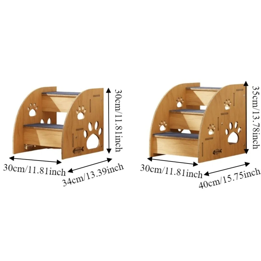 Non-Slip Wooden Dog Stairs with Safety Railing | Pet Steps