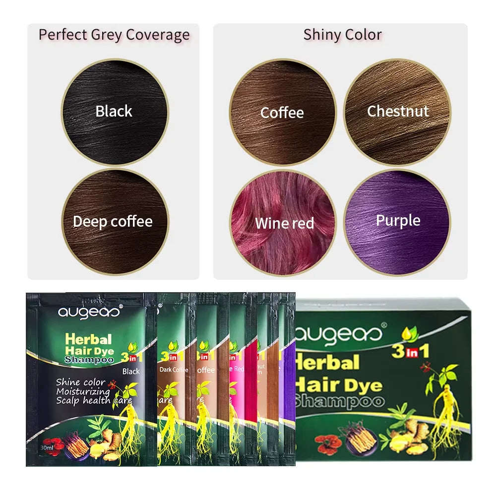 Herbal Plant Hair Dye Shampoo – 6 Colors, Grey Coverage