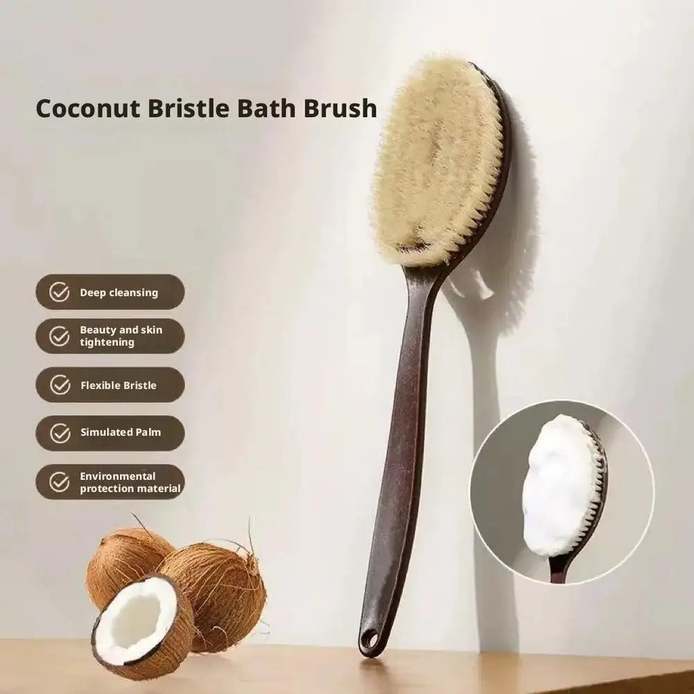 Long Handle Back Scrubber – Natural Coconut Bristle Shower Brush