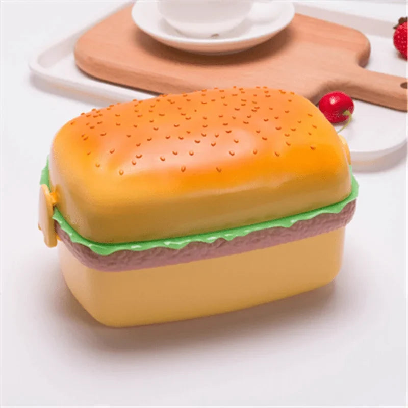 Hamburger Lunch Box Double Tier Cute Burger Bento Microwave Food