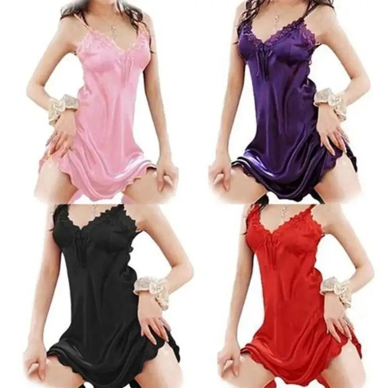 Women's Lace Babydoll Nightgown – Off Shoulder Satin Sleep Dress