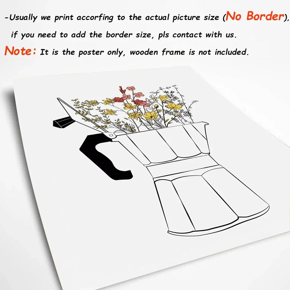 Coffee Lover Canvas Wall Art | Nordic Floral Cup Print Poster