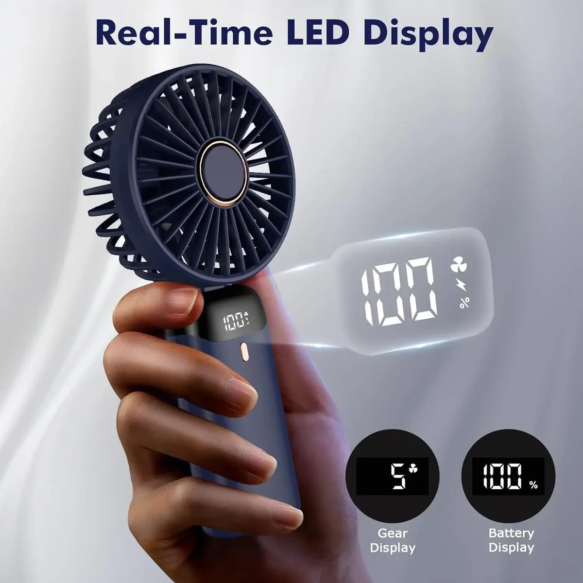 N15 Foldable USB Rechargeable Mini Fan with LED Display & Base