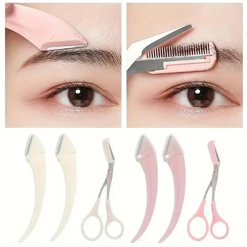 Eyebrow Trimmer Set – Curved Razor & Scissors with Comb