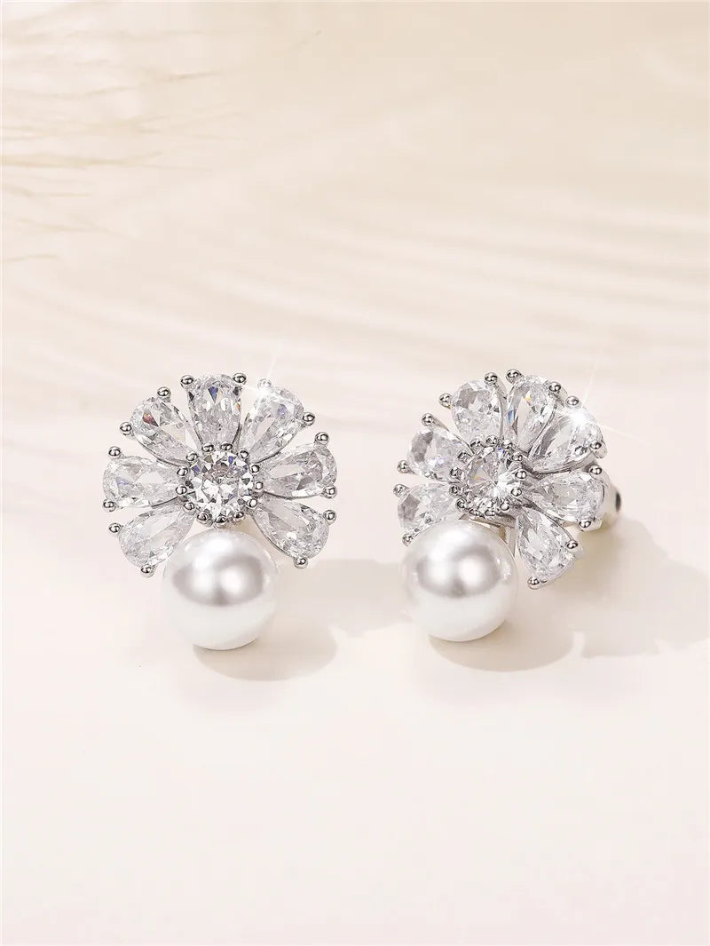Huitan Pearl & Cubic Zirconia Stud Earrings for Women