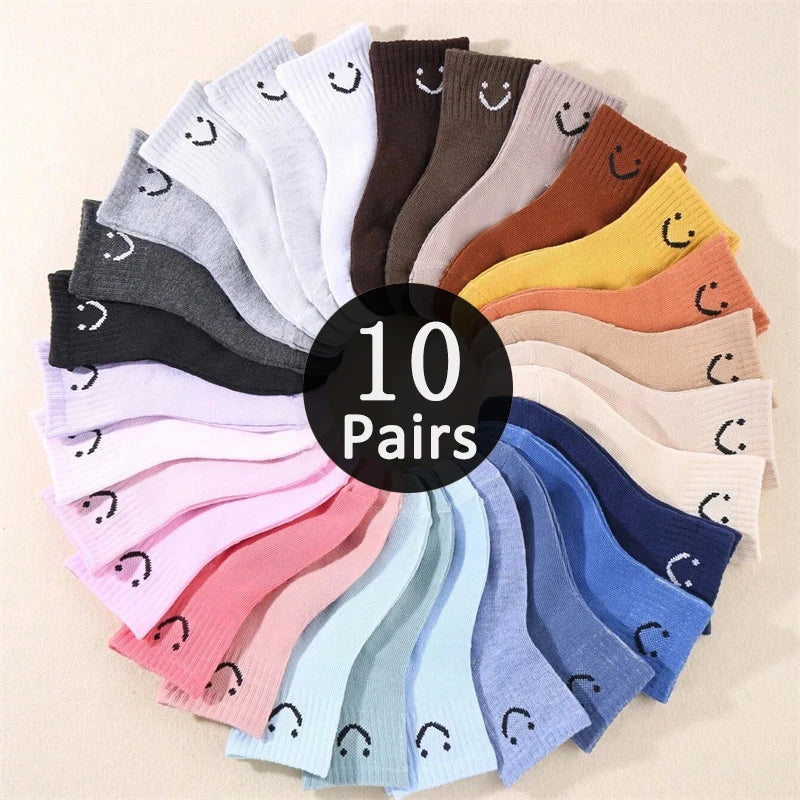 Kids' Smiley Face Mid-Calf Socks 10 Pairs | Boys & Girls