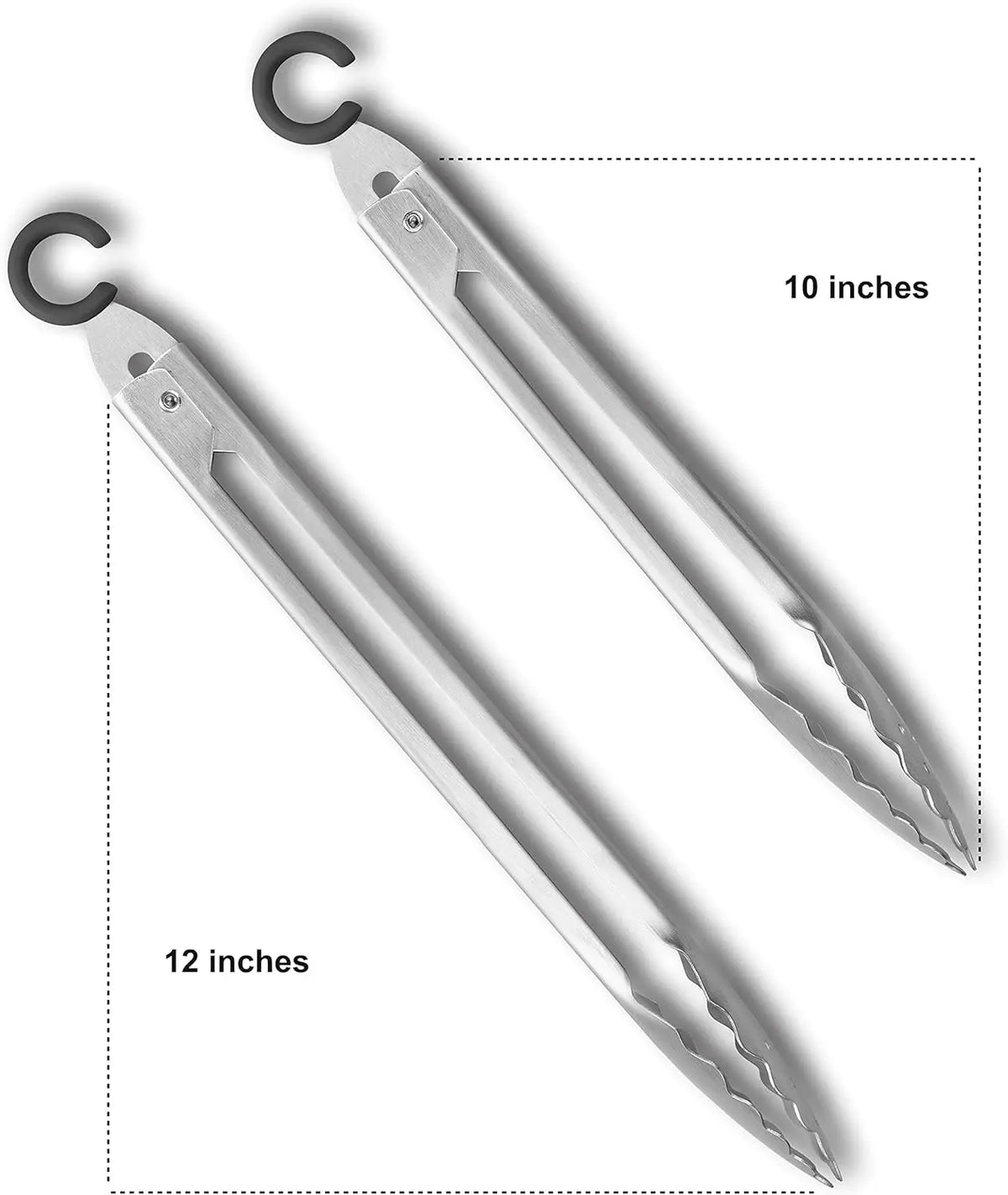 BBQ Grill Tongs Set 10 & 12 Inch – Heat Resistant to 600°F