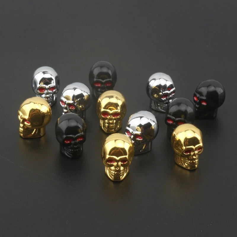 Skull Tire Valve Caps – ABS & Copper, Set of 4 | Cars & Bikes
