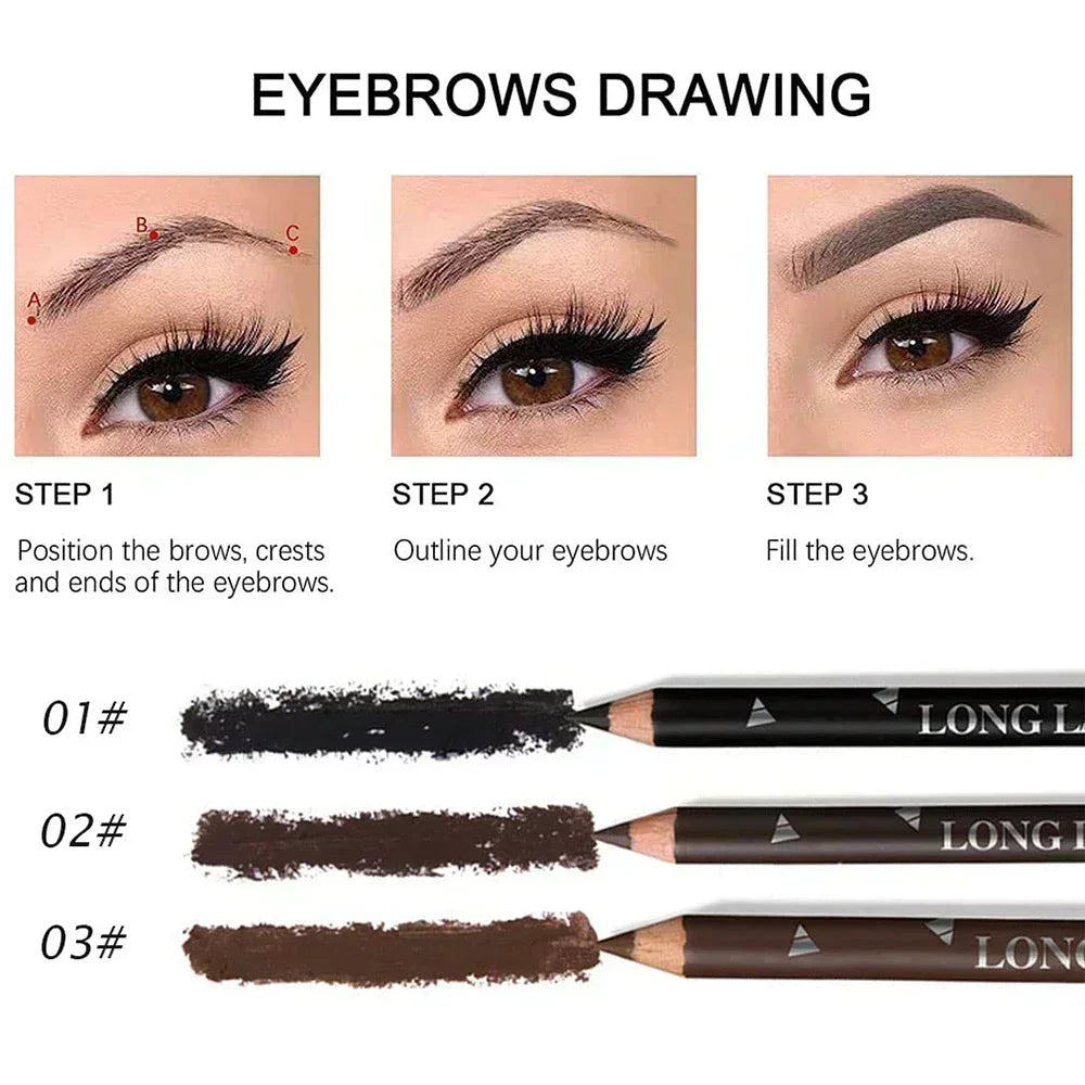 Waterproof Eyebrow Pencil Set 6/12 Pcs – Natural Black & Brown