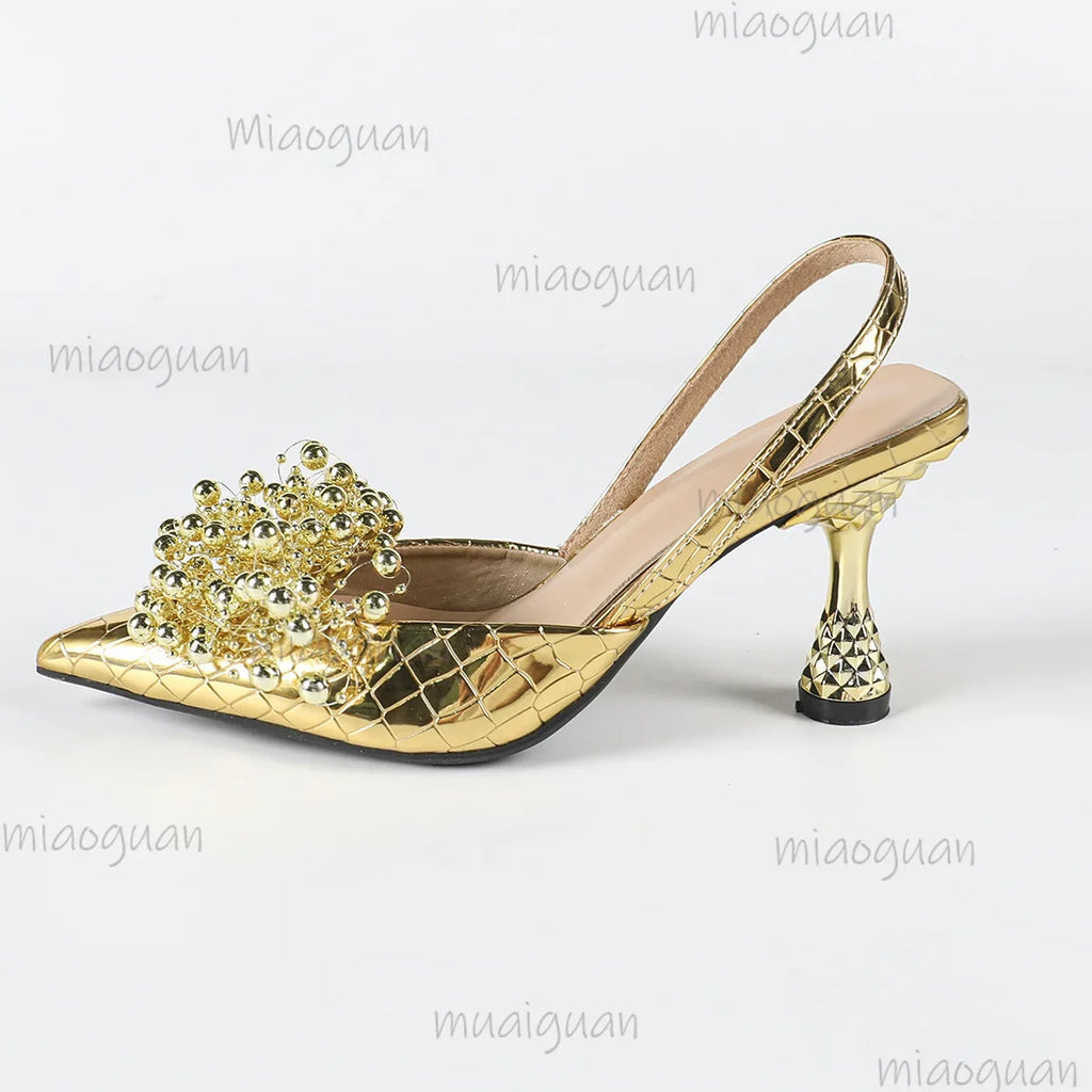 Women's Pearl Flower Heeled Sandals – Ankle Strap Party Pumps