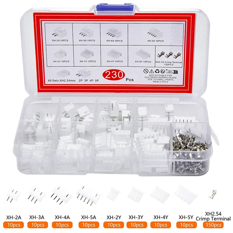 230Pcs JST Connector Kit XH2.54 PH2.0 2-5 Pin Terminal Set
