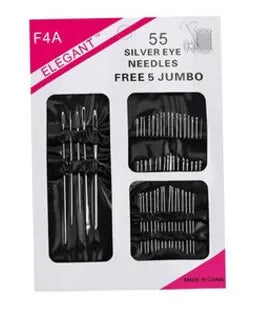 55-Piece Big Eye Stainless Steel Hand Sewing Needles Set