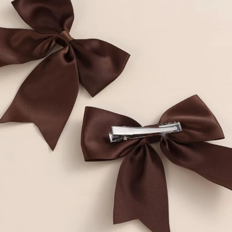 Bohemian Solid Satin Bow Hair Clips Fashionable Accessories Women