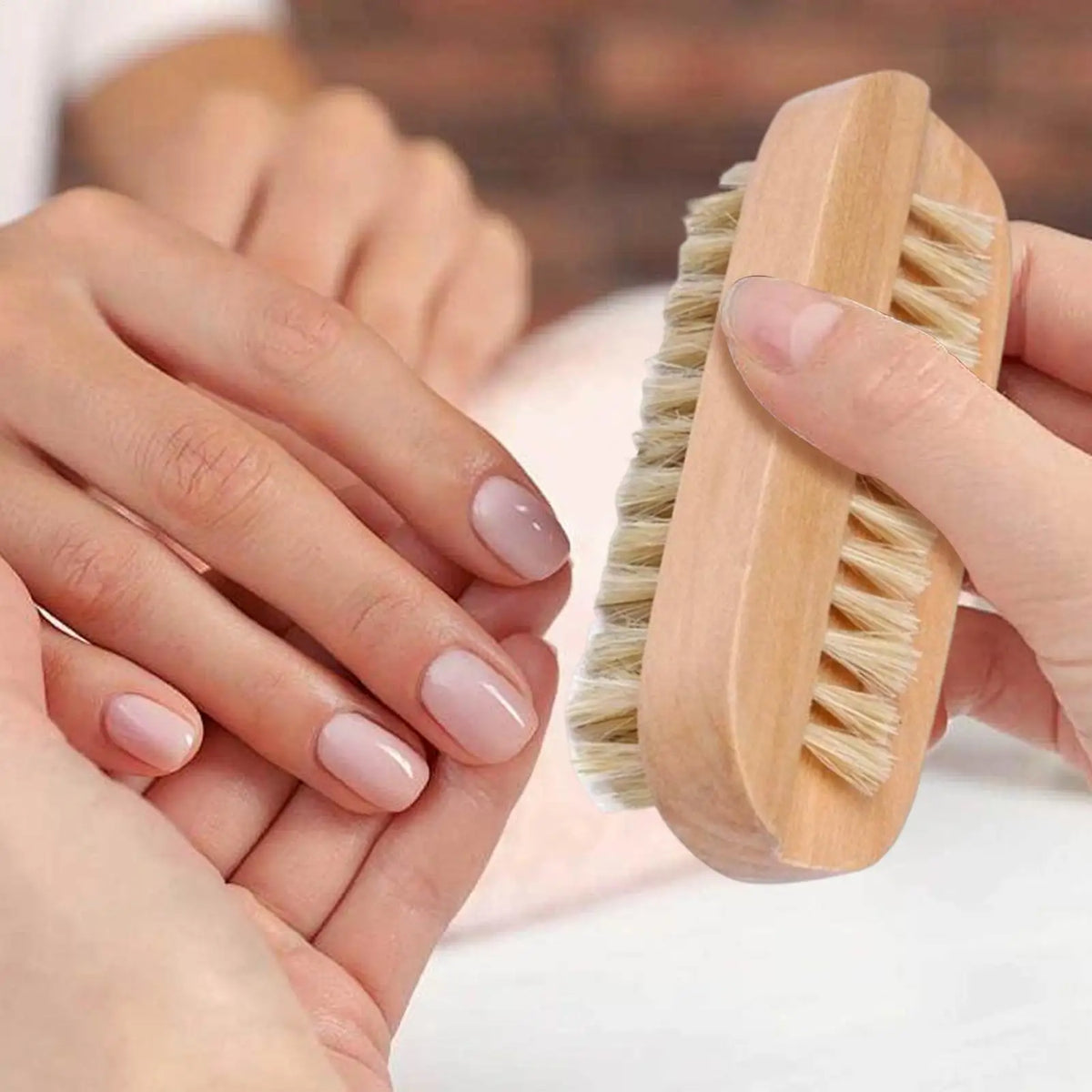 Double-Sided Wooden Nail Brush – Natural Boar Bristle Cleaner