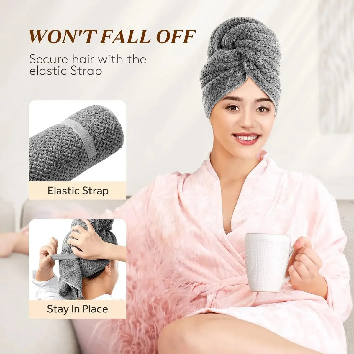 Extra Large Microfiber Hair Towel Wrap with Elastic Band