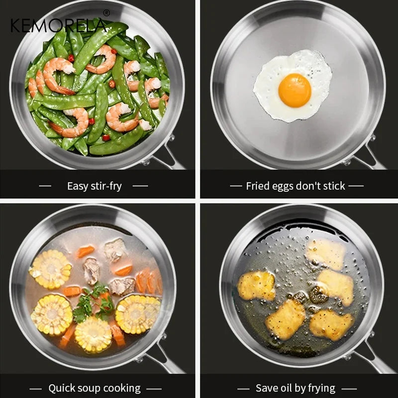 KEMORELA 316 Stainless Steel Uncoated Frying Pan 20–28cm