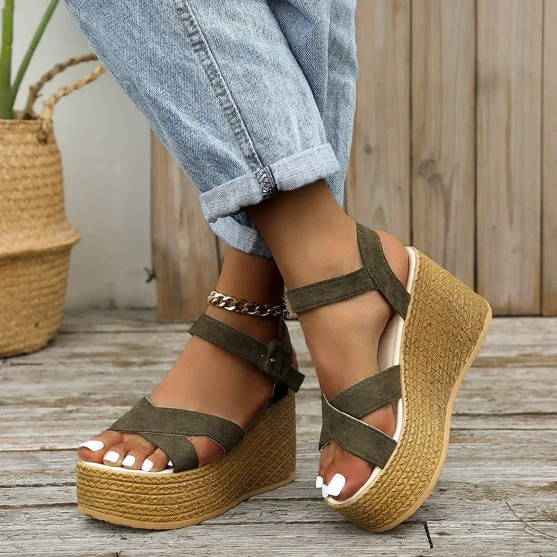 Women's Wedge Platform Sandals – Peep Toe Buckle Strap Heels
