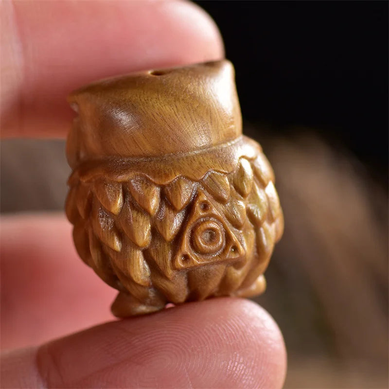 Mini Wood Carved Owl Pendant – Green Sandalwood DIY Ornament