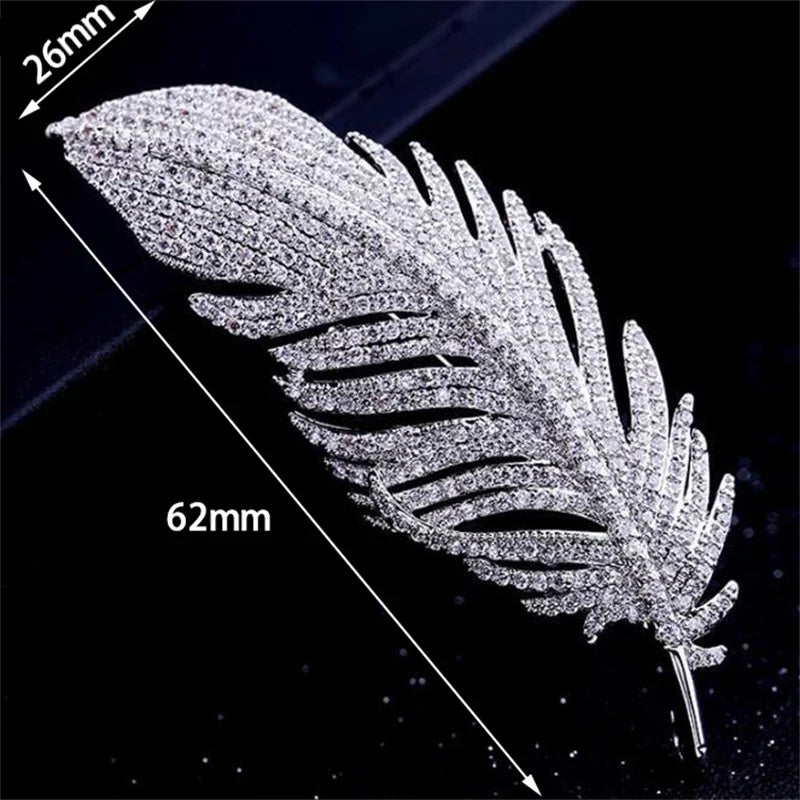 Rhinestone Feather Brooch – Crystal Pin for Women & Girls