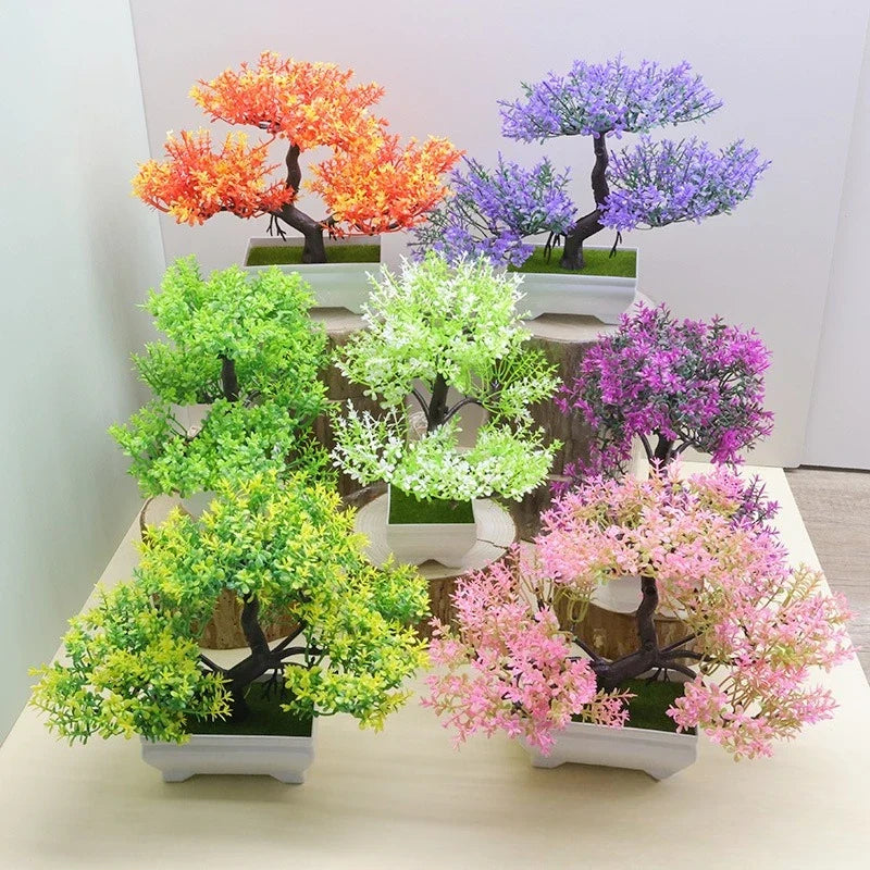 Artificial Pine Bonsai Tree – Plastic Green Plant Home Decor