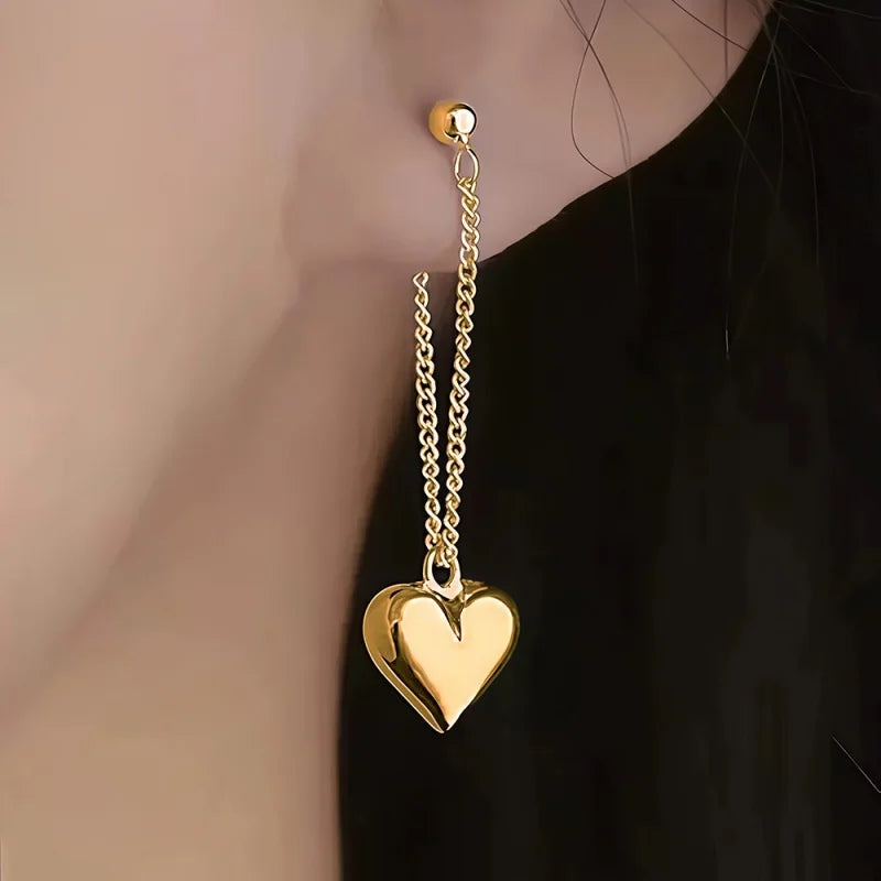 Huitan Heart Drop Earrings – Stainless Steel Women's Jewelry