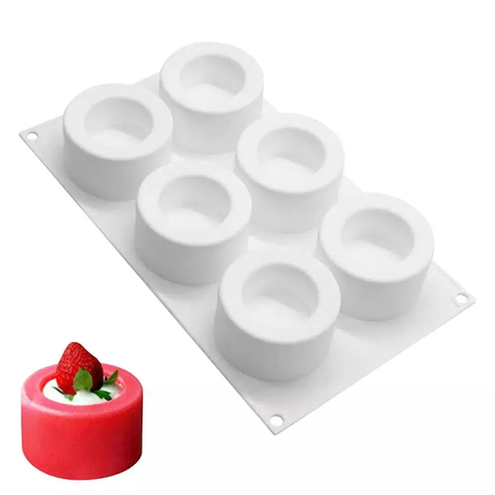 6-Hole Silicone Mousse Cake Mold – Cylinder Cupcake & Pudding Pan