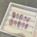 French Press-On Nails Cat Eye Pink Butterfly Short Fake Tips