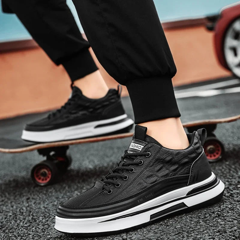 YBQJOO Men's Black Platform Sneakers – Casual Lace-Up Shoes