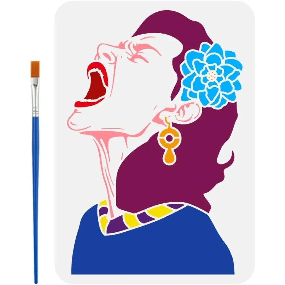 Shouting Woman Painting Stencil 8.3x11.7" with Brush | DIY Art