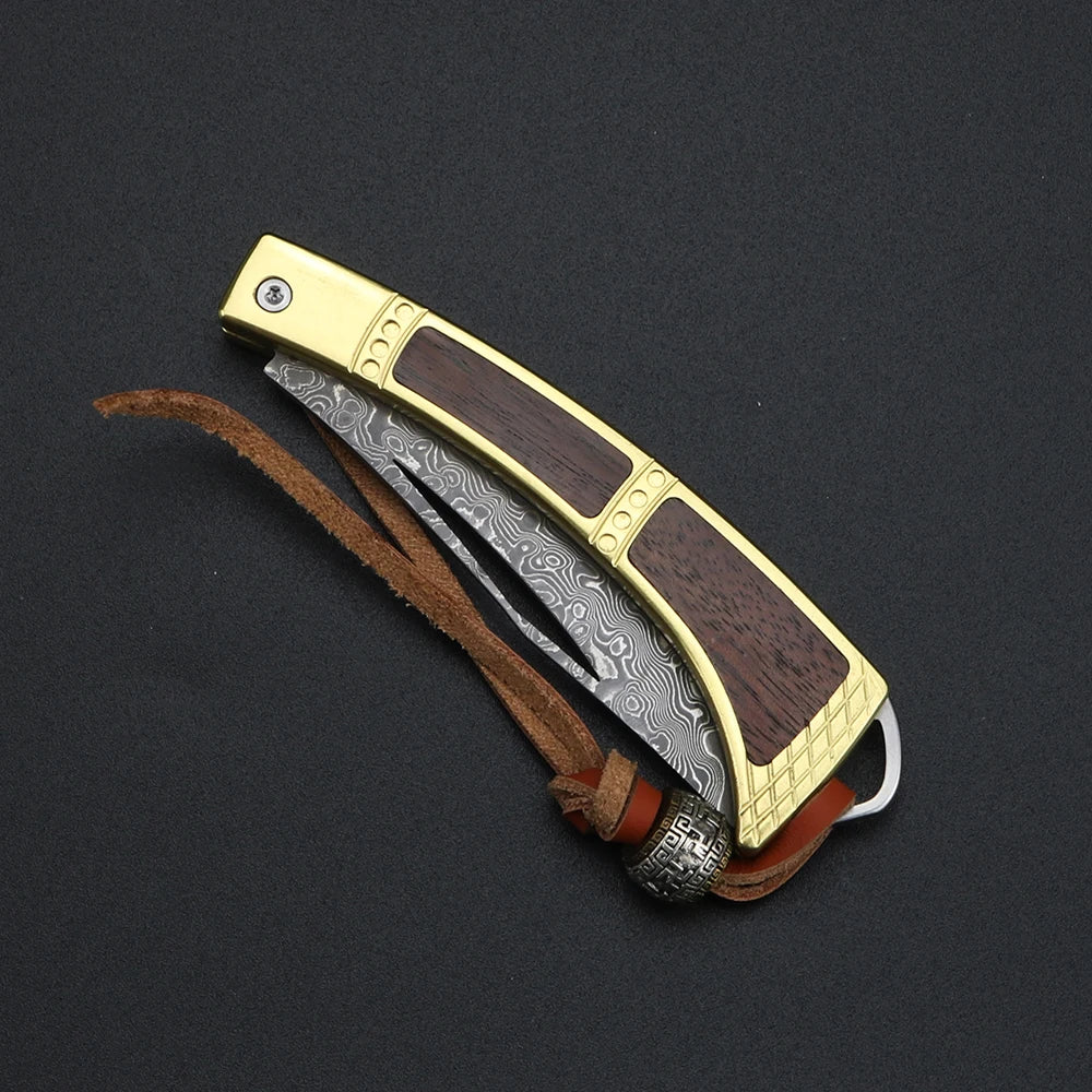 Damascus Steel Folding Pocket Knife – XUAN FENG Wood Handle