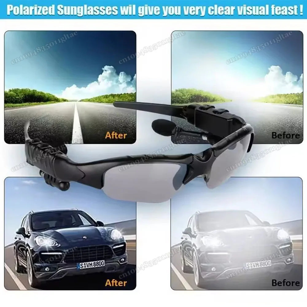Smart Glasses Stereo Earphones Wireless Headset Mic Sunglasses