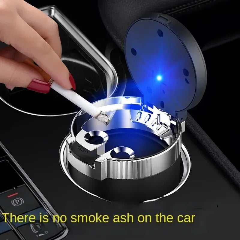 Car & Home Ashtray with Lid & Blue LED Light | ABS + Metal