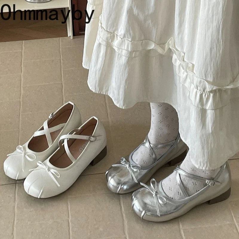 Women's Butterfly-Knot Mary Jane Ballet Flats | Low Heel