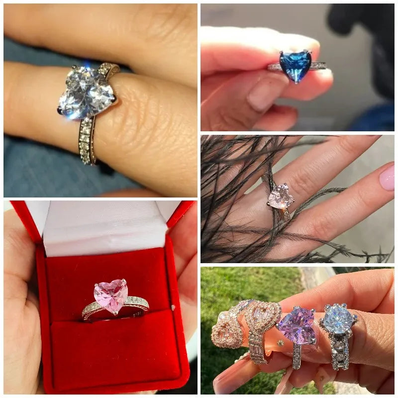 Huitan Pink Cubic Zirconia Heart Solitaire Ring for Women