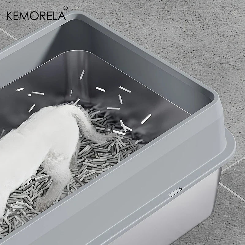 KEMORELA XL Stainless Steel Cat Litter Box with Lid & Scoop