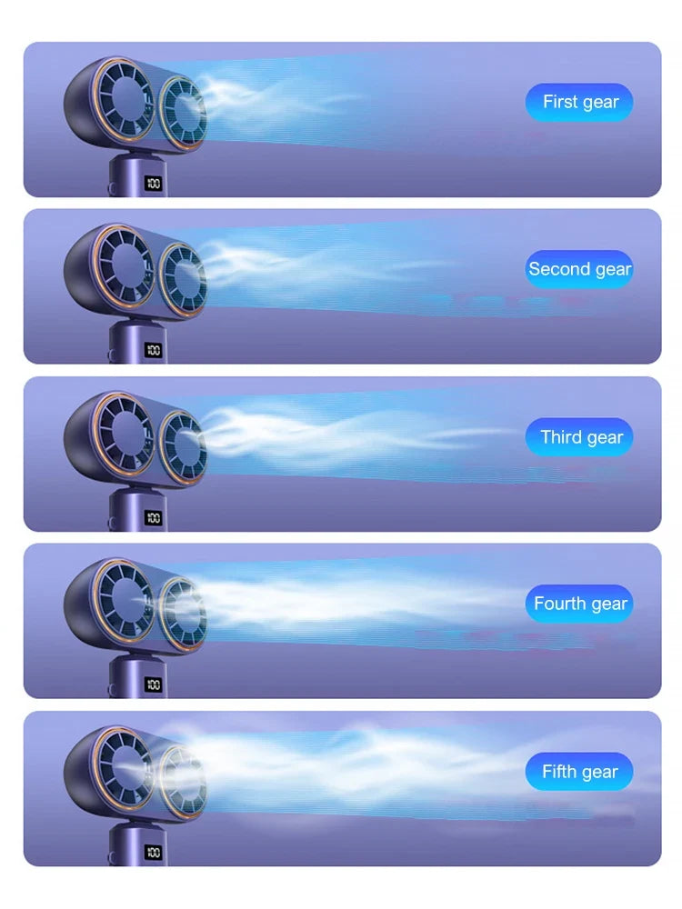 USB Rechargeable Neck Fan – Folding, Digital Display, 2400mAh