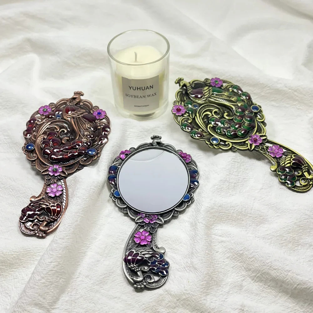 Vintage Peacock Handheld & Tabletop Mirror Set – 2pcs