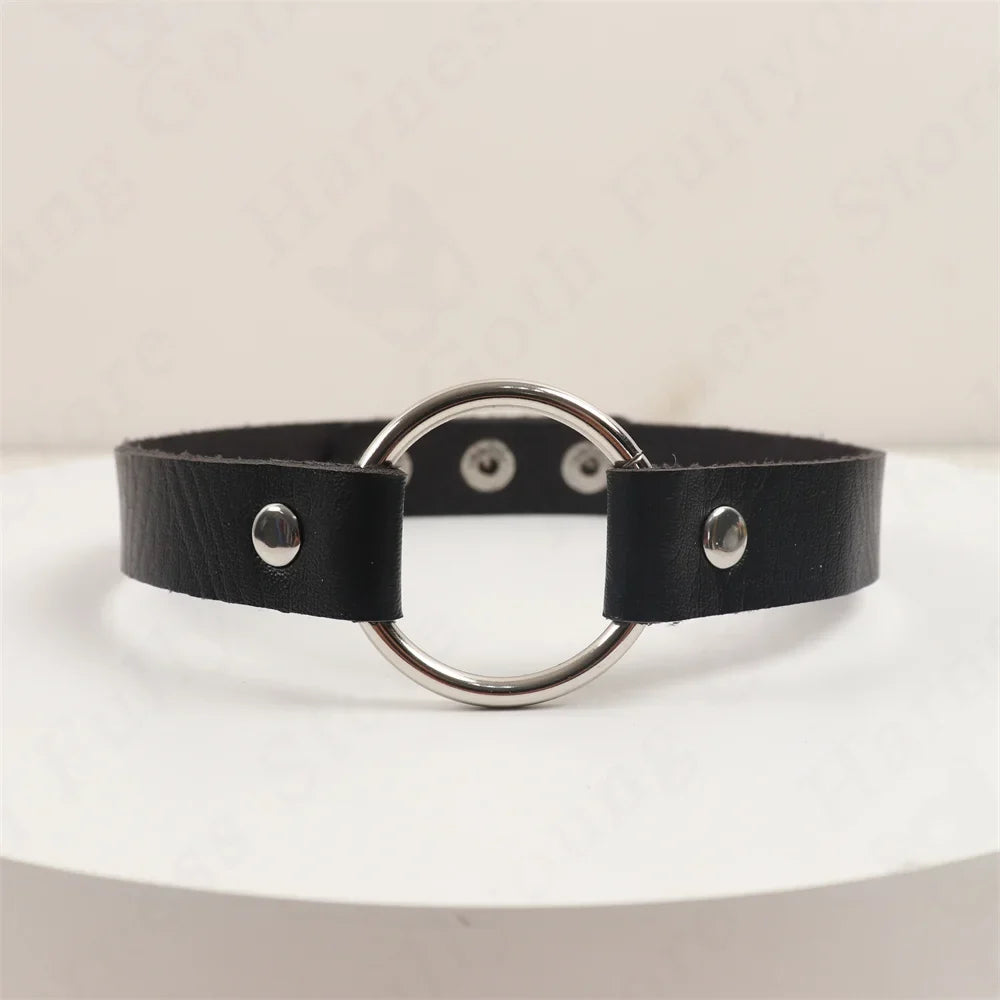 Woman Black Punk Choker Collar Necklace Pu Leather Goth Rivets